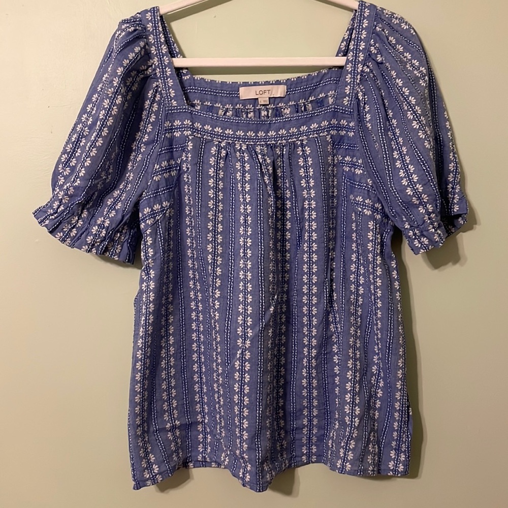 Loft 100% Cotton Puff Sleeve Blouse